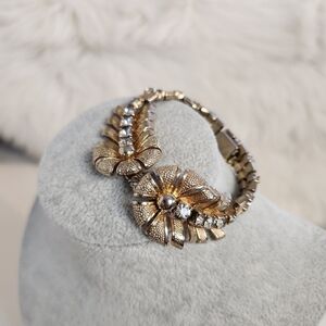 Vintage Mid Century Retro Gold Tone Rhinestone Bracelet Tank Track Link 1950s